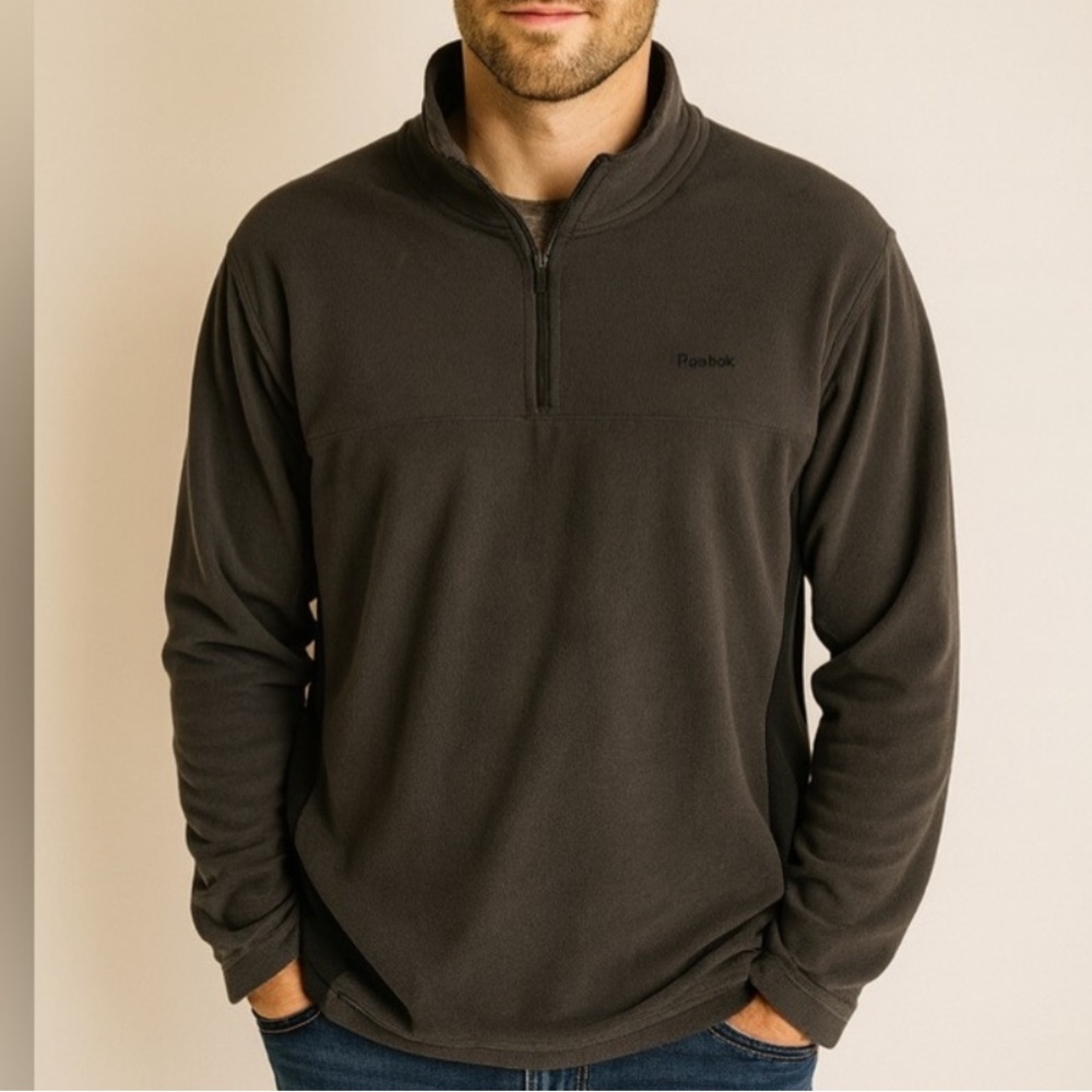 Reebok‎ 1/4 Zip Fleece Pullover Men’s XL Black – Warm Athletic Layer